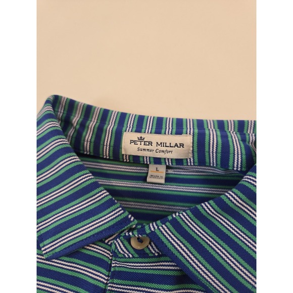 Peter Millar Polo Shirt Mens Large Blue Stripe Summer Comfort Golf No Logos - Picture 3 of 9